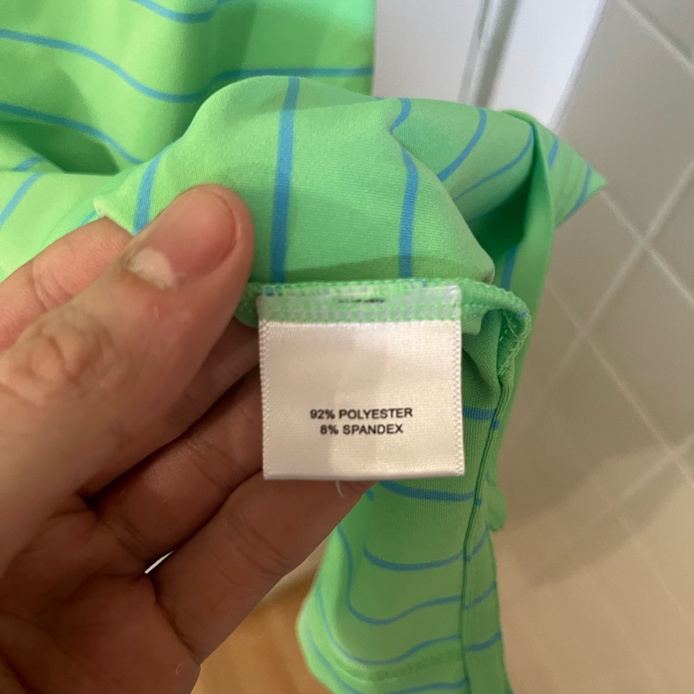 Peter Millar Summer Comfort Green Blue Striped Golf Polo Shirt Mens Large - Picture 5 of 7